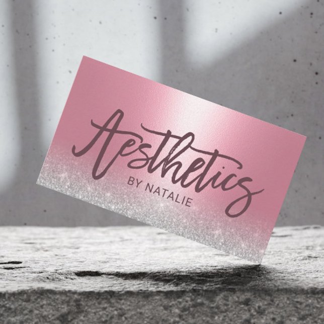 Skincare Aesthetician Pink & Silver Aesthetics Business Card (Creator Uploaded)