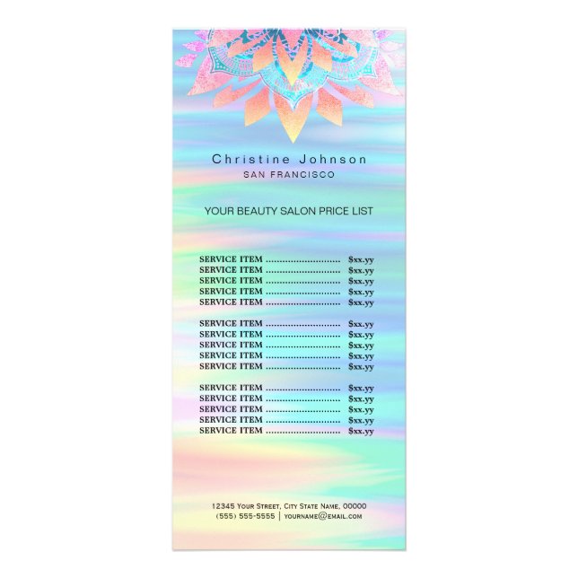 skincare aesthetician price list rack card (Front)