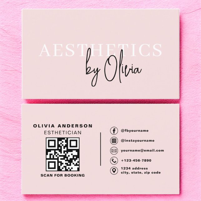 Skincare Aesthetician QR Code Blush Pink  Business Card (Creator Uploaded)