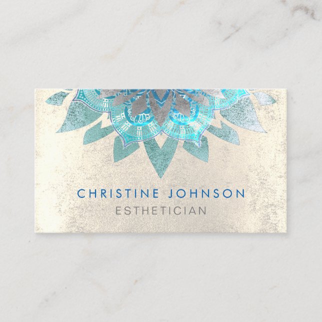 skincare aesthetics grey teal business card (Front)