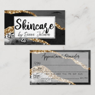 Skincare Appointment Reminder Black Gold Marble Business Card