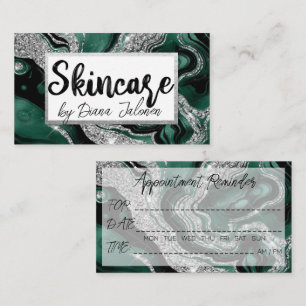 Skincare Appointment Reminder  Silver Green Marble Business Card