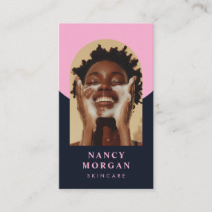 Skincare Arch Photo QR Code pink and navy  Business Card