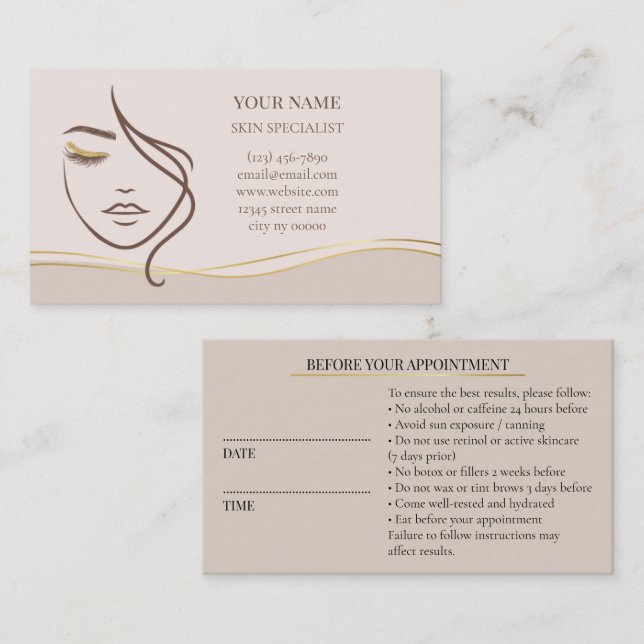Skincare & Beauty Before care  Appointment Card (Front/Back)