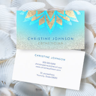 skincare gradient blue and faux gold foil business card