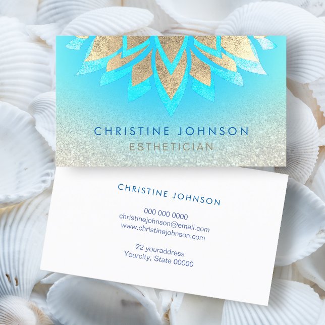 skincare gradient blue and faux gold foil business card (Creator Uploaded)