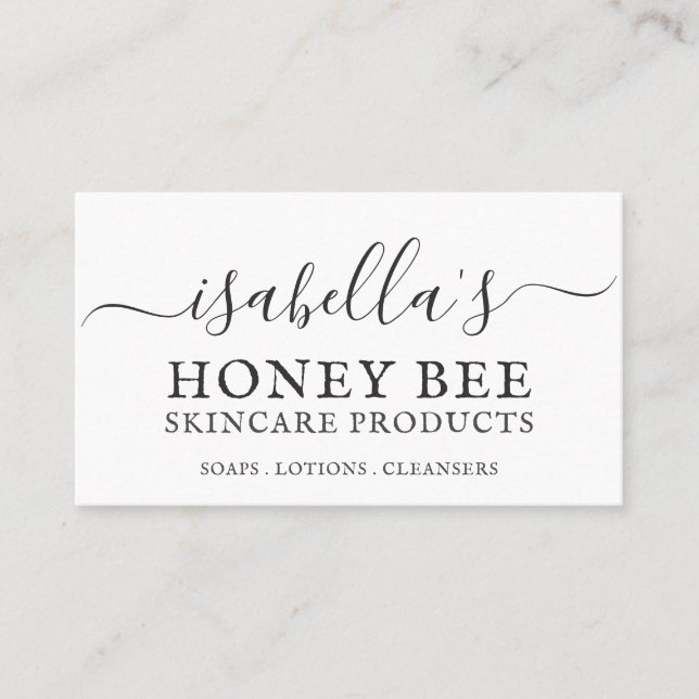 Skincare Handwritten Script Skincare Business Card (Front)