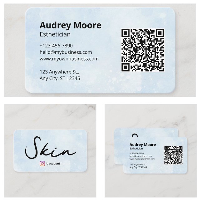 Skincare Makeup Aesthetician Logo QR Code Template Business Card (Skincare Makeup Esthetician Logo QR Code Templates Business Card
)