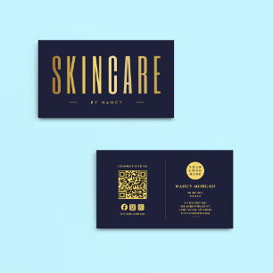 Skincare Navy And Gold QR Code & Logo Business Card
