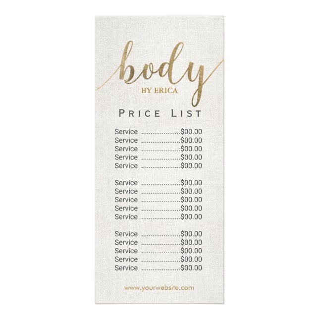 Skincare Salon Body Spa Aesthetician Price List  Rack Card (Front)
