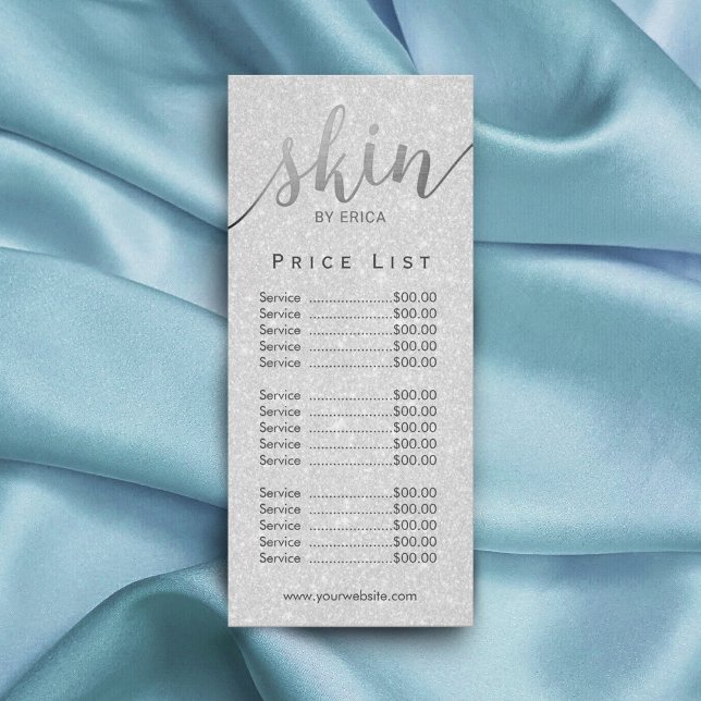 Skincare Salon Spa Aesthetician Silver Price List Rack Card (Creator Uploaded)