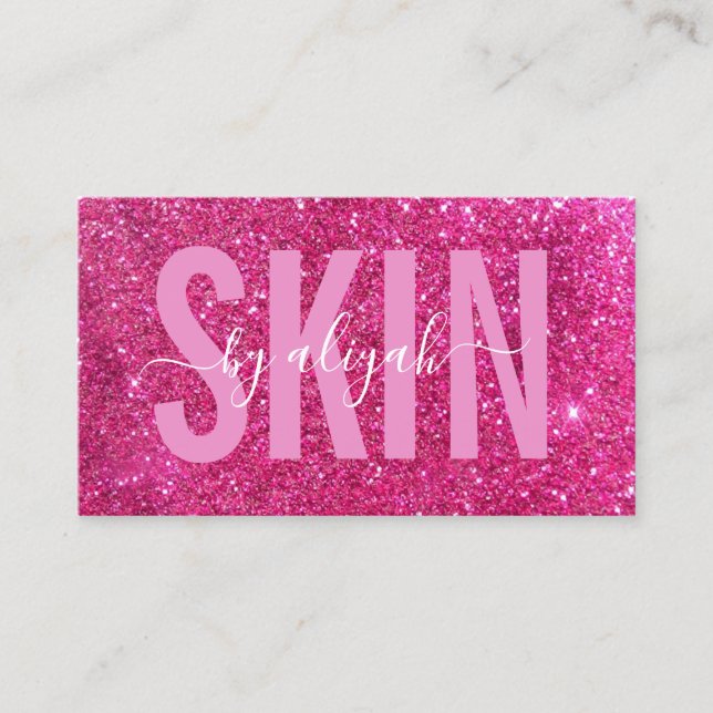 Skincare Typography Glitter Pink Sparkly  Business Card (Front)