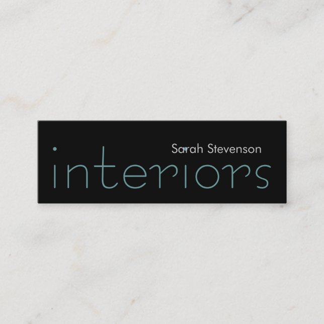 Skinny Black Blue Interior Designer Business Card (Front)