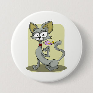 Skinny Cat and Pink Bird 7.5 Cm Round Badge