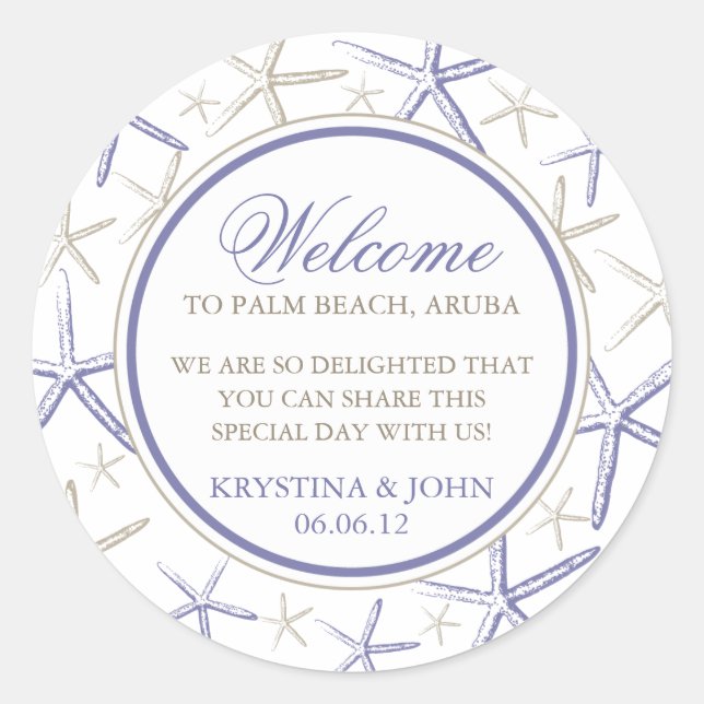 Skinny Finger Starfish Wedding Welcome Classic Round Sticker (Front)