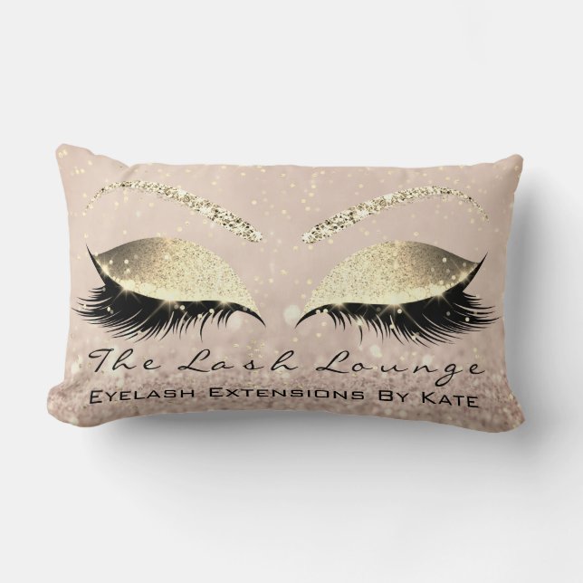 Skinny Gold Glitter Pink Makeup Eyes Lashes Beauty Lumbar Cushion (Front)