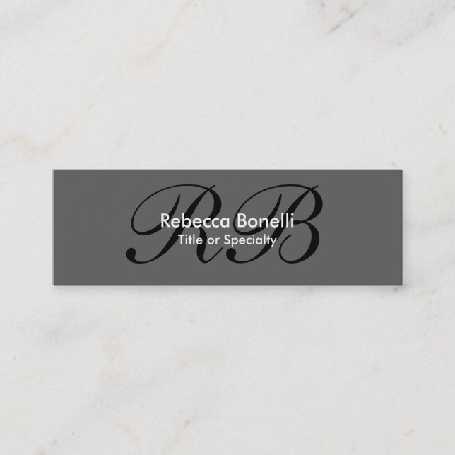 Skinny Grey Black White Monogram Business Card (Front)