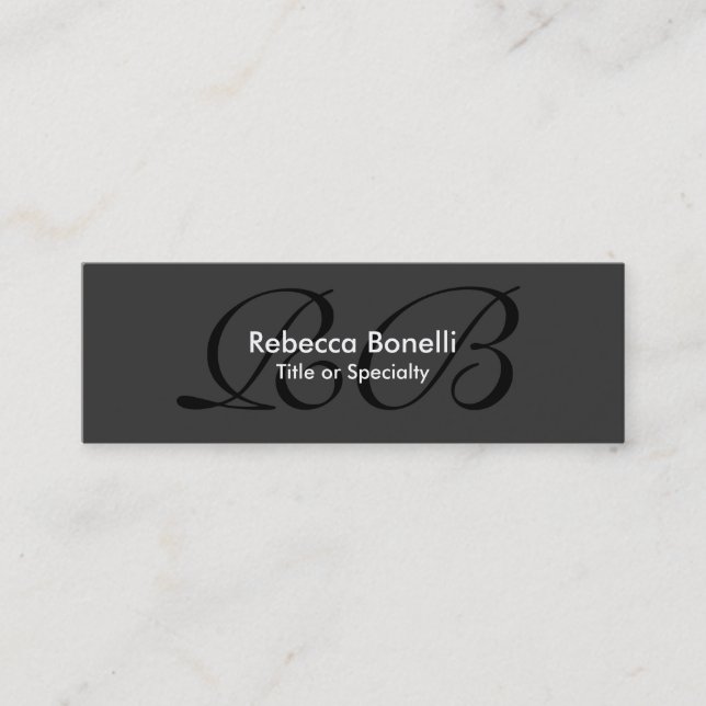Skinny Grey Black White Monogram Business Card (Front)