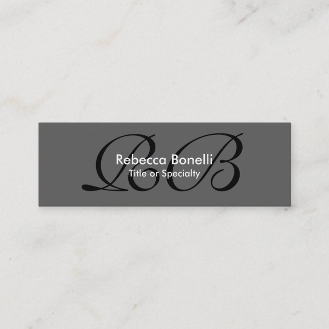 Skinny Grey Black White Monogram Business Card (Front)