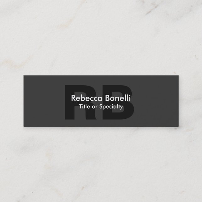 Skinny Grey Black White Monogram Business Card (Front)