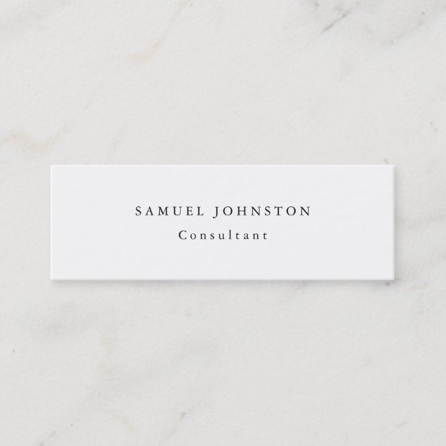 Skinny Minimalist Plain Simple White Professional Mini Business Card (Front)