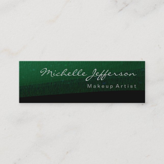 Skinny Modern Green Black Pattern Business Card (Front)