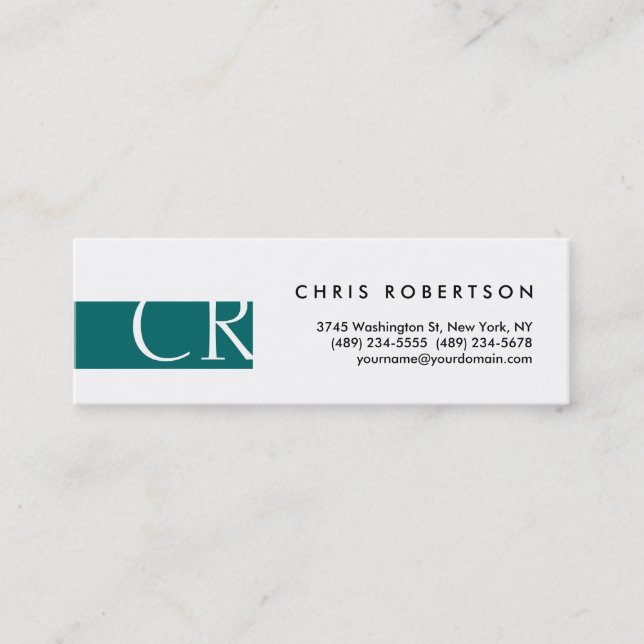 Skinny Monogram Black White Blue Business Card (Front)