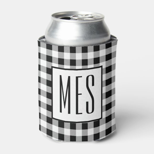 Skinny Monogram Initials, Buffalo Check Pattern Can Cooler (Can Front)