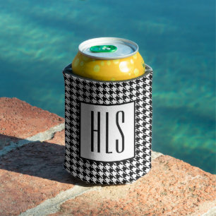 Skinny Monogram Initials, Houndstooth Pattern 12oz Can Cooler