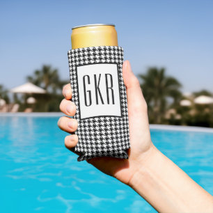 Skinny Monogram Initials, Houndstooth Pattern, Seltzer Can Cooler