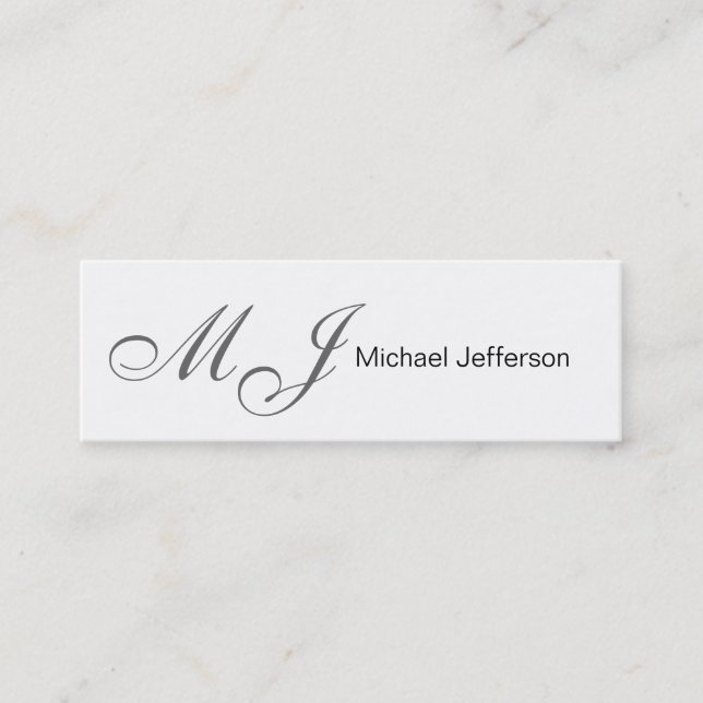 Skinny Monogram White Grey Business Card (Front)