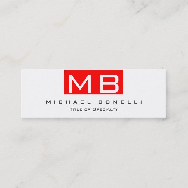 Skinny Monogram White Red Trendy Business Card (Front)
