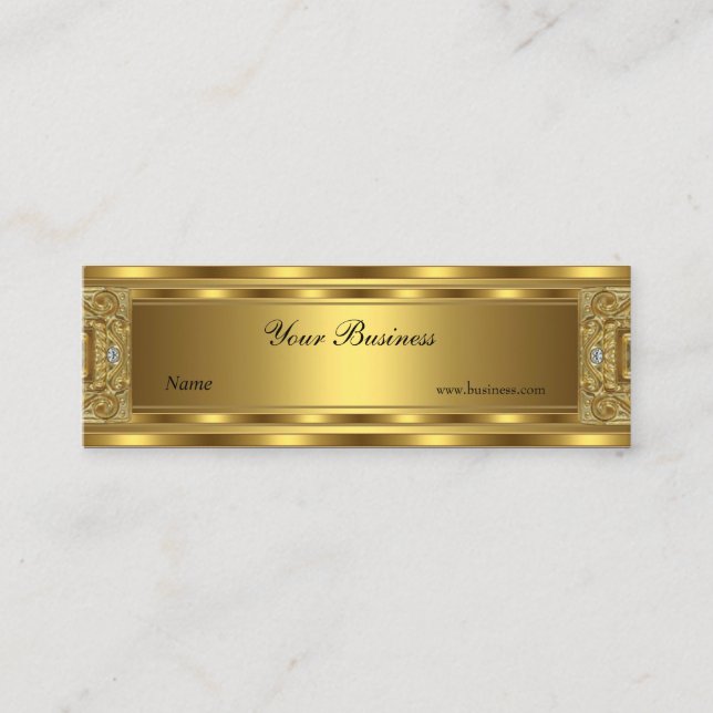 Skinny Ornate Gold Elegant Classy Mini Business Card (Front)