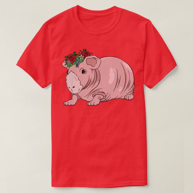 Skinny Pig Guinea with Flower for Guinea Pig Owner T-Shirt (Design Front)