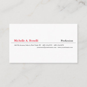 Skinny Plain Black Red White Minimalist Modern Business Card