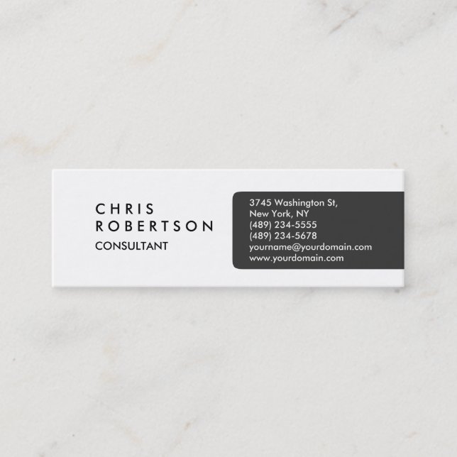 Skinny Plain Grey White Attractive Business Card (Front)