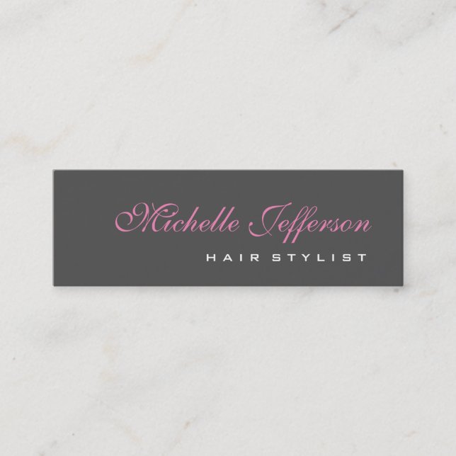 Skinny Professional Script Grey Pink Business Card (Front)