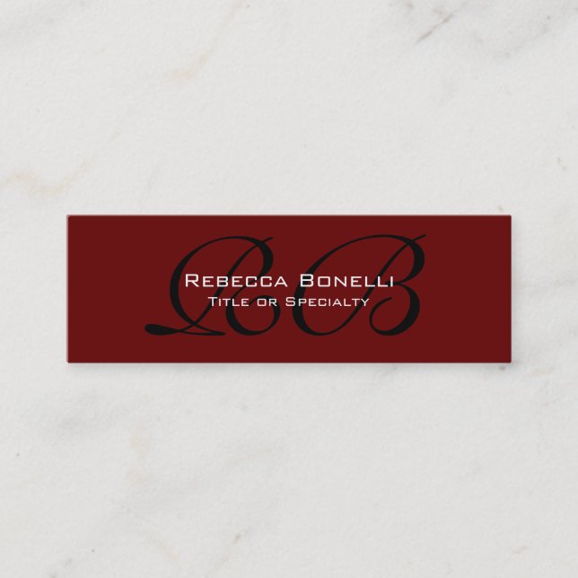 Skinny Red Black White Monogram Business Card (Front)