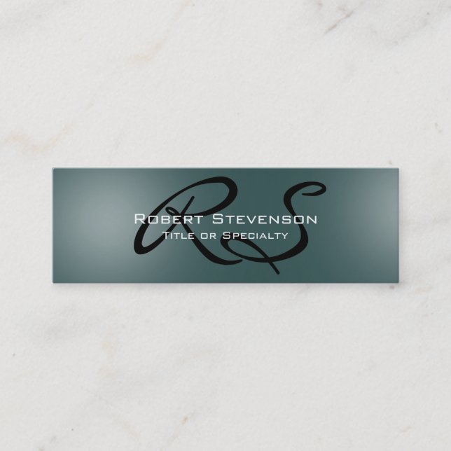 Skinny Slate Grey Script Monogram Business Card (Front)