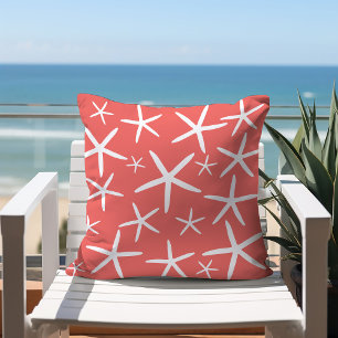 Skinny Starfish   Coral and White Cushion