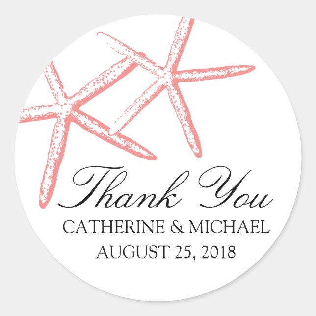 Skinny Starfish Wedding Classic Round Sticker (Front)