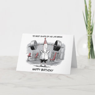 skinny strong man with birthday hat birthday card