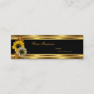 Skinny Sunflower Gold Black Elegant Classy 2 Mini Business Card