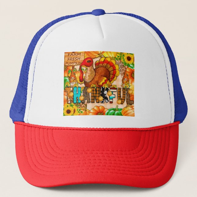 Skinny Thankful Tumbler Sublimation - Thanksgiving Trucker Hat (Front)