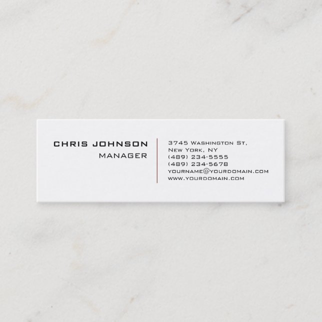 Skinny Trendy White Red Manager Business Card (Front)