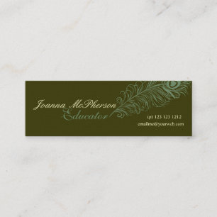 Skinny Type Elegant Hand-Drawing Peacock Feather Mini Business Card