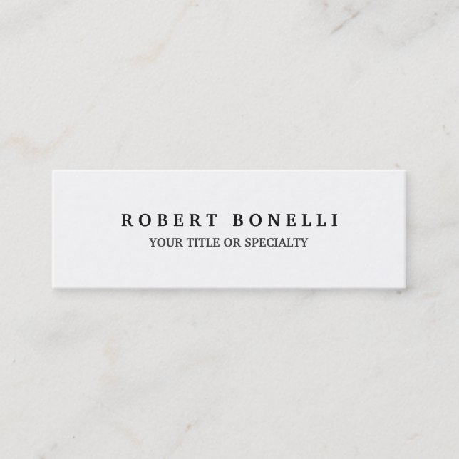 Skinny Unique Plain White Clean Legible Mini Business Card (Front)