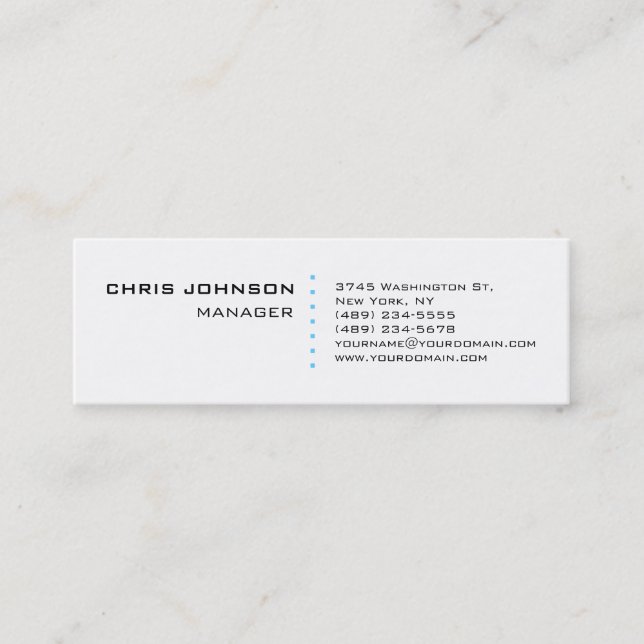 Skinny White Blue Points Manager Business Card (Front)