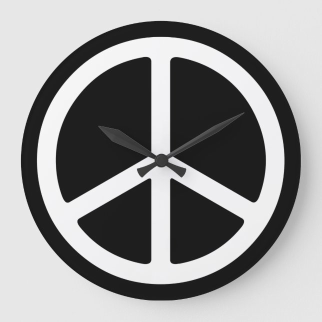 Skinny White Peace Sign on Black Wall Clock (Front)