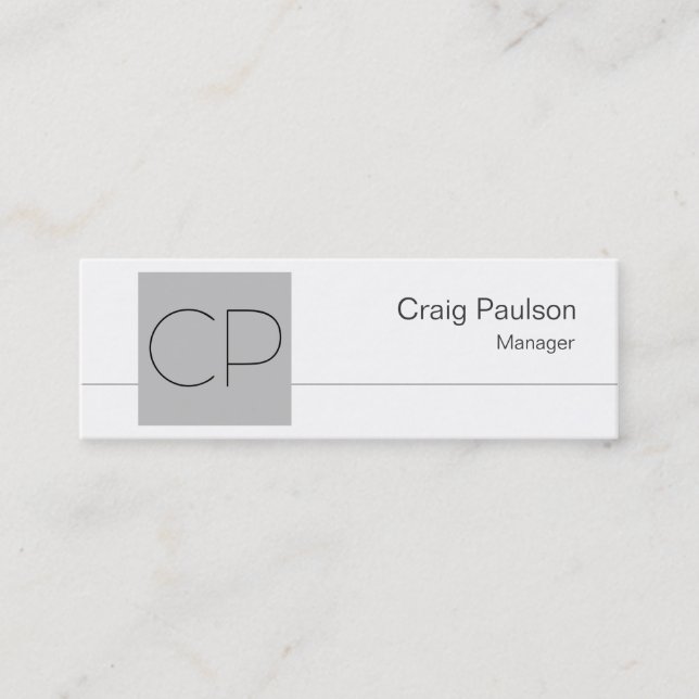 Skinny White Silver Grey Monogram Business Card (Front)